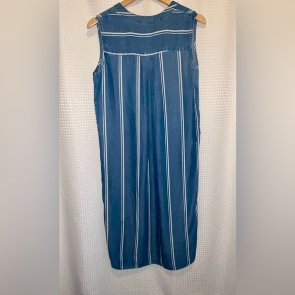 Women’s Tencel‎ white&blue midi sleeveless shirt dress Sz small - Picture 9 of 11